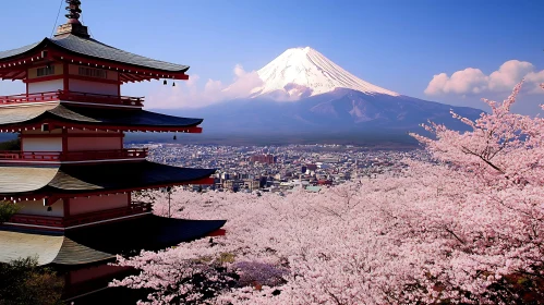 Pagoda and Mount Fuji landscape