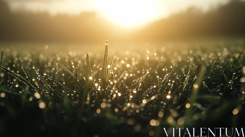 AI ART Sparkling Morning Dew on Grass Blades