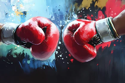 Striking Boxing Gloves Meeting in Fiery Encounter AI Generated Image