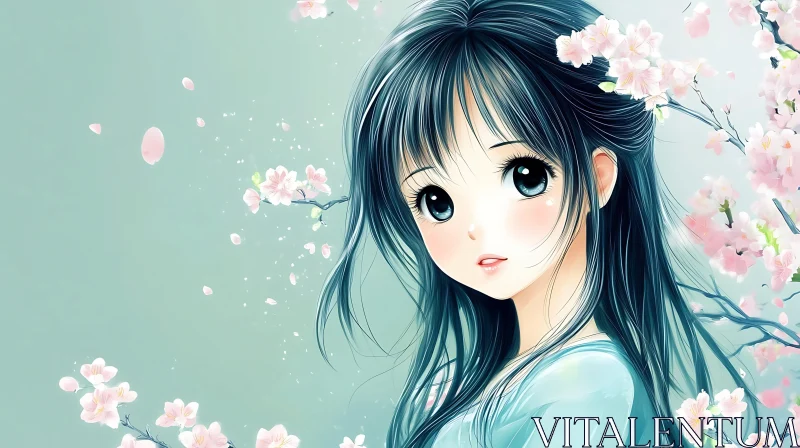 AI ART Anime Girl in Cherry Blossom Garden