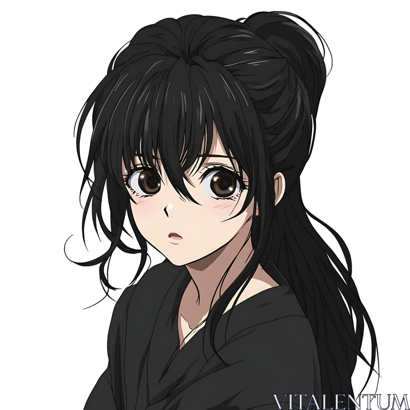 Anime Portrait of a Girl with Black Hair AI Image