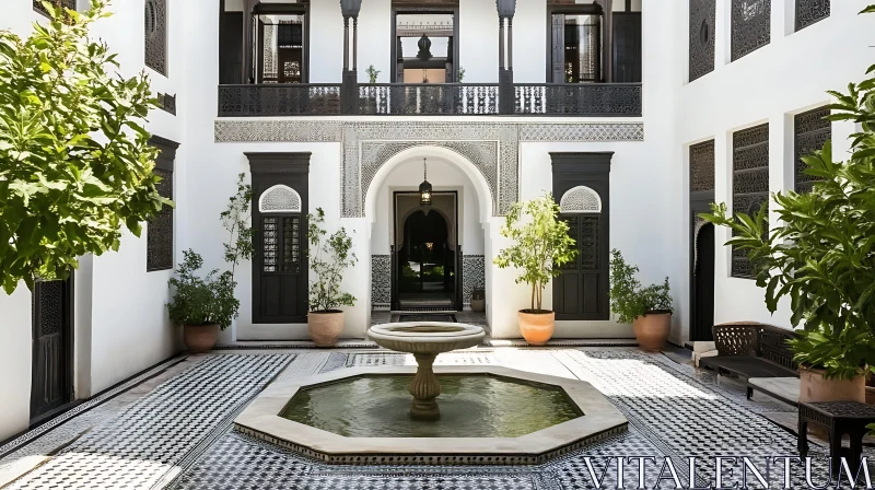 AI ART Serene Moroccan Courtyard with Geometric Tile Design