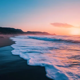 Coastal Sunset Serenity: Ocean Waves at Dusk