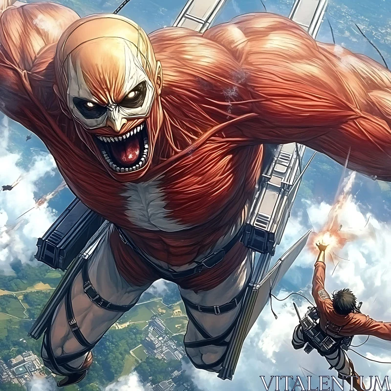 Intense Anime Fight with Titan and Skilled Fighter AI Image