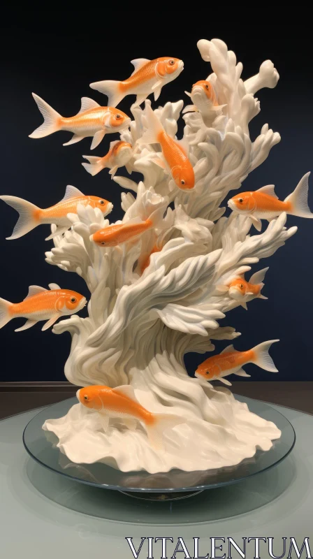 Captivating Ceramic Sculpture of Gilded Fish | Multilayered Dimensions AI Image