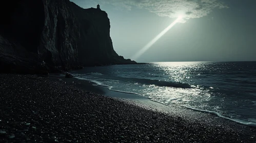 Sunlit Coastal Cliff and Beach