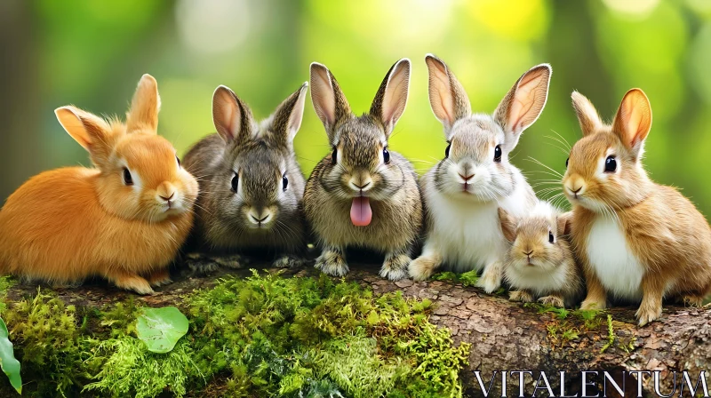 AI ART Group of Bunnies on a Log