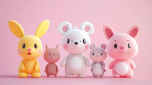 Cute Pastel Animal Character Group