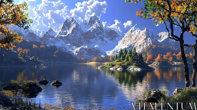 Majestic Mountain Lake in Autumn AI Image