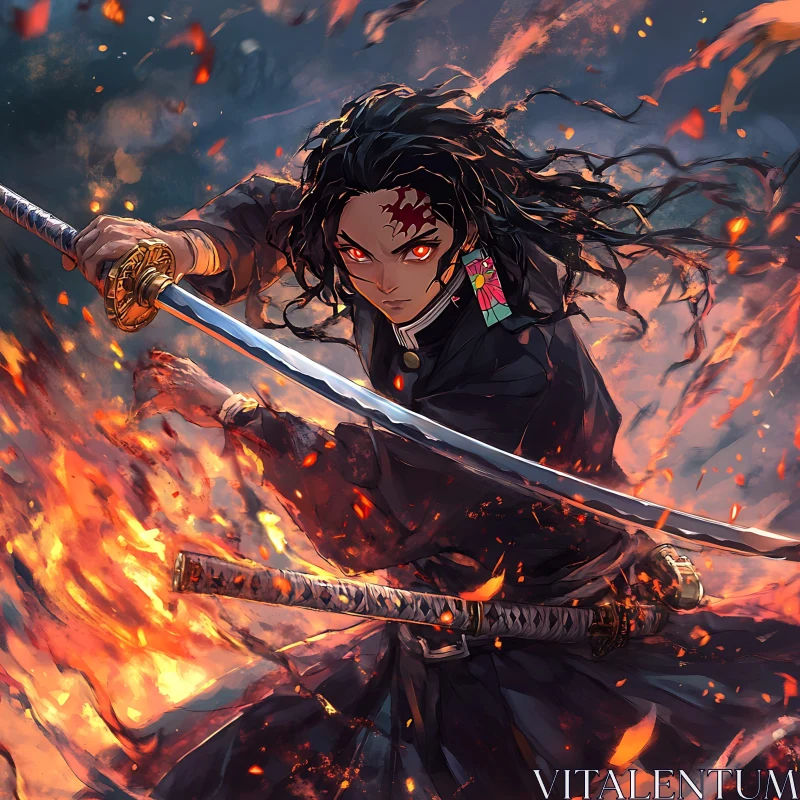 Fiery Anime Warrior Ready for Battle AI Image