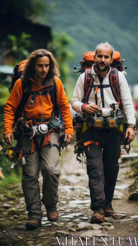 Mountain Trekking Adventure - Hikers in the Wild AI Image