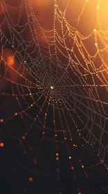 Golden Light on Dewy Spiderweb