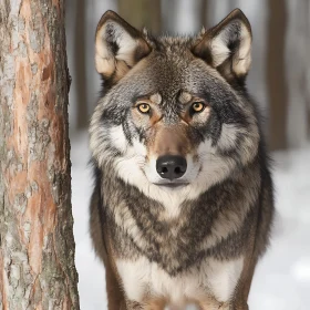 Wolf Stare in Snowy Woods