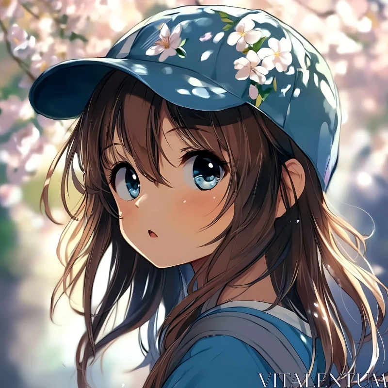 Anime Portrait with Flower-Cap AI Image