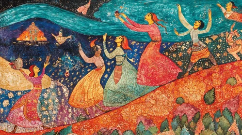 Colorful Dresses Landscape Women Art