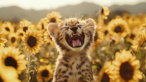 Baby Cheetah in a Field of Sunflowers