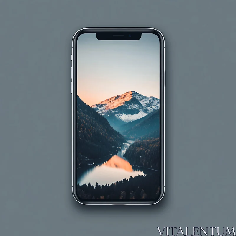 Mountain Landscape on Phone Screen AI Image