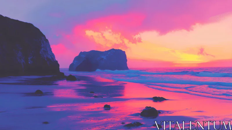 AI ART Colorful Sunset Beach Scene