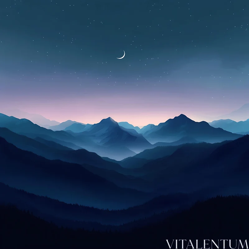 Starry Night Mountain Landscape AI Image