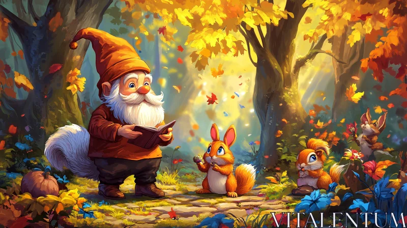 Forest Friends Listen to Gnome's Story AI Image