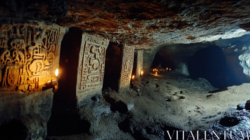 AI ART Mysterious Cave with Ancient Inscriptions