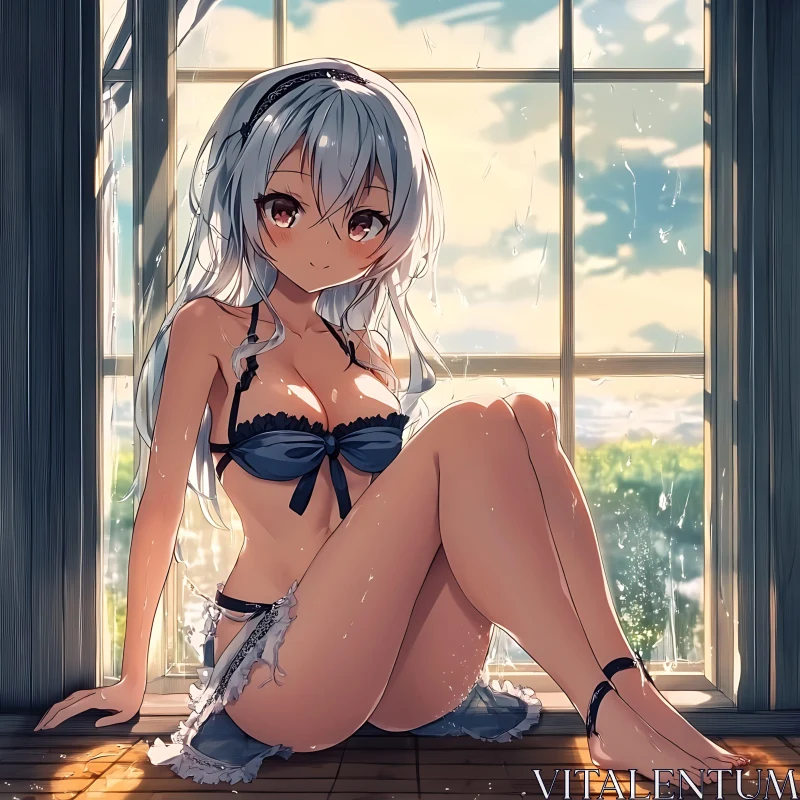 AI ART Sunlit Serenity - Anime Girl in Lingerie