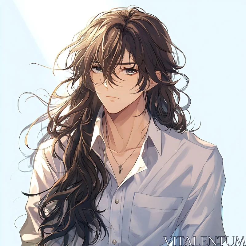 Anime Portrait of a Long-Haired Character with Glasses AI Image