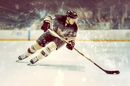 Dynamic Ice Hockey Player in Action at Arena