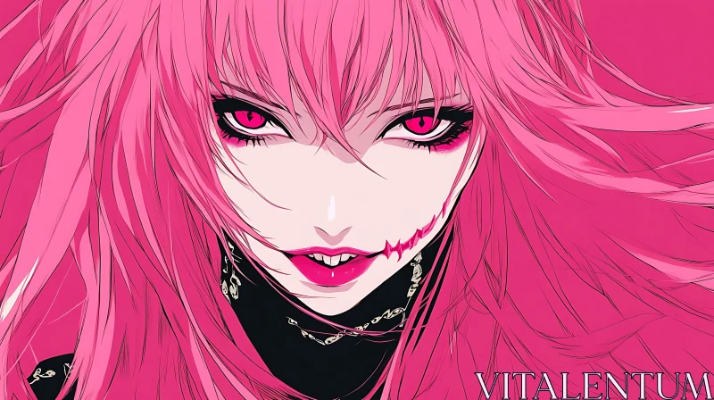 AI ART Powerful Anime Art: Vampire with Pink Hair