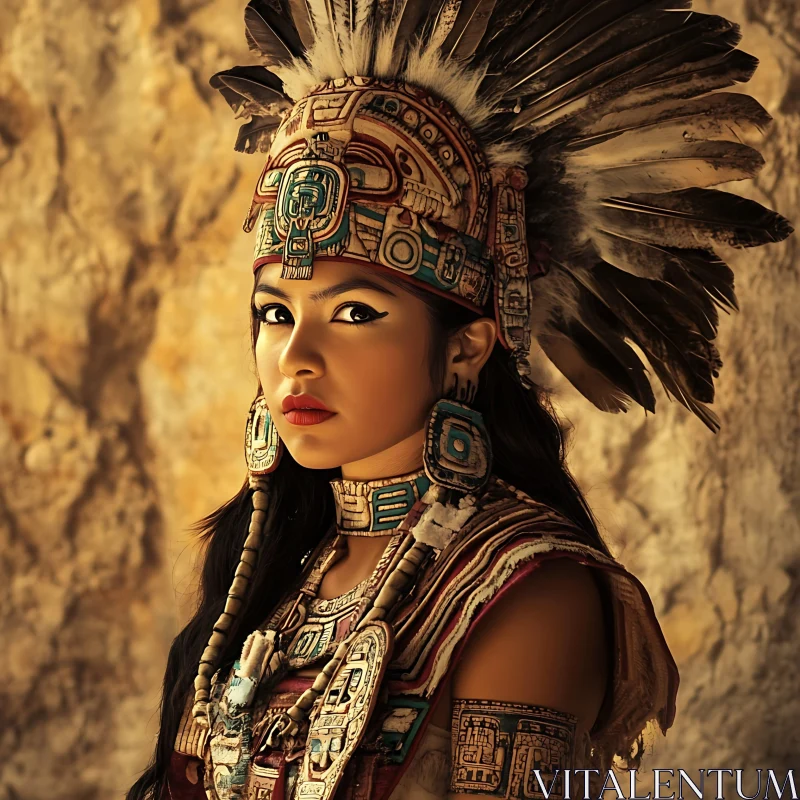 Woman with Feather Headdress AI Image