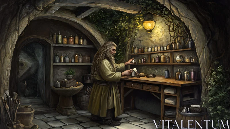 Old Alchemist in His Study AI Image