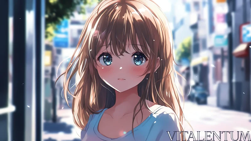 Reflective Anime Girl in Urban Setting AI Image