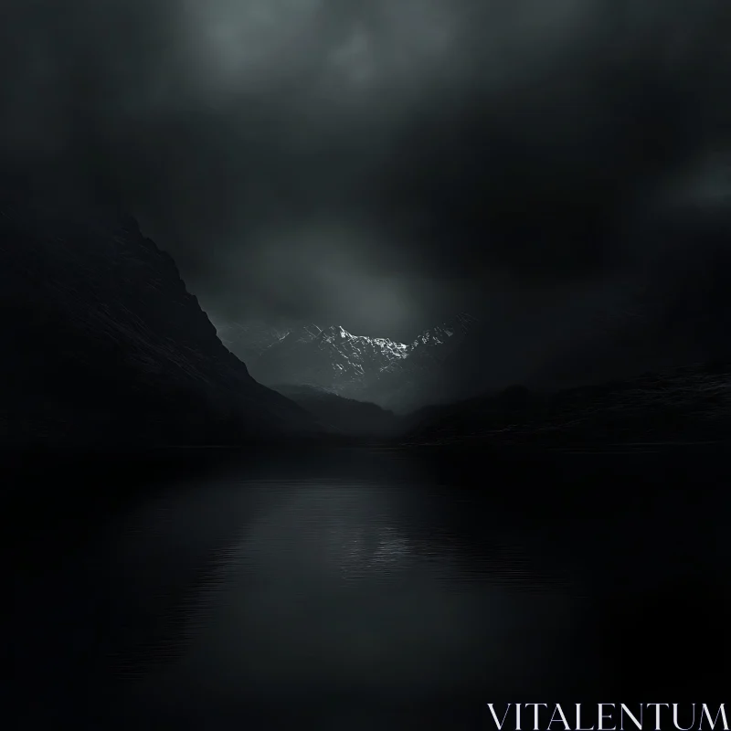 AI ART Dark Mountain Lake Reflection