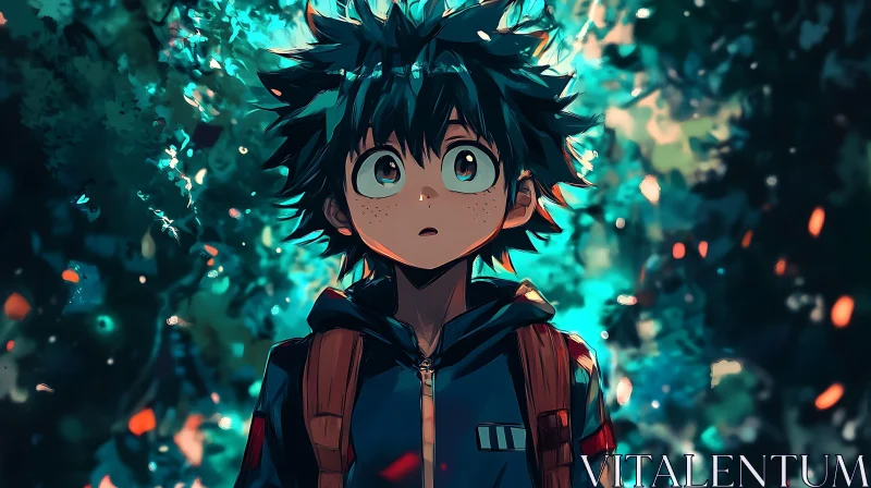 Anime Boy in Enchanted Forest AI Image