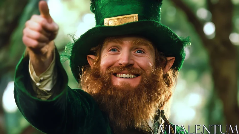 Smiling Leprechaun with Green Hat AI Image