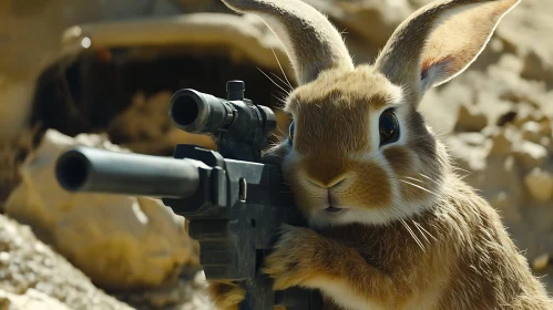 Armed Rabbit: A Comical Wildlife Portrait