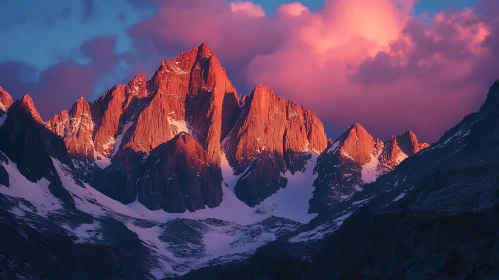 Snowy Mountains and Pink Sky