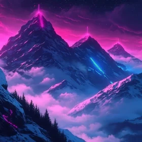 Surreal Mountainscape with Neon Lights