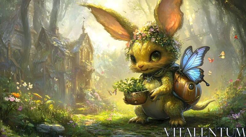 AI ART Whimsical Forest Creature With Butterfly Companion