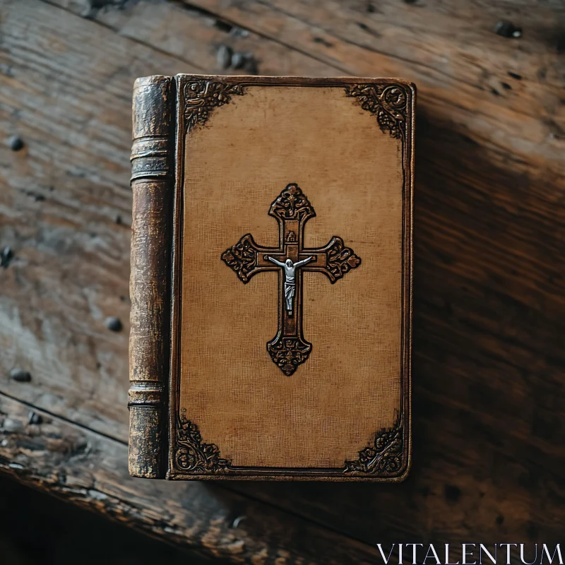 Antique Holy Book with Crucifix AI Image