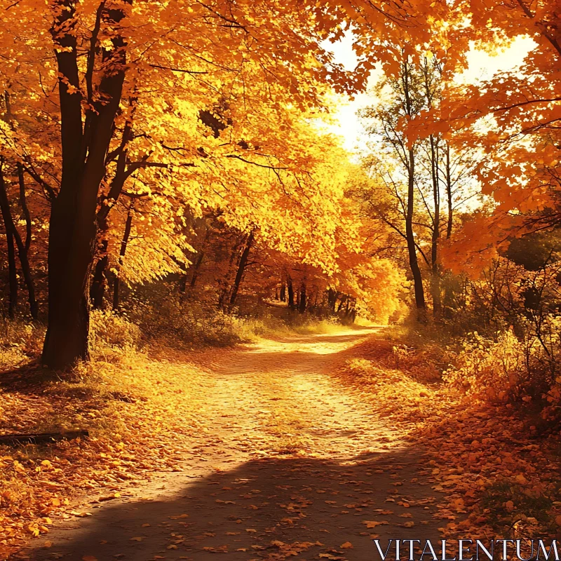 Golden Autumn Forest Trail AI Image