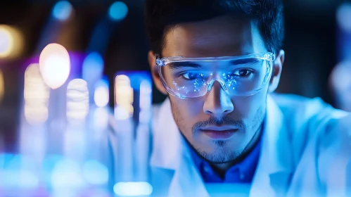 Man in Lab Coat Examining Vial