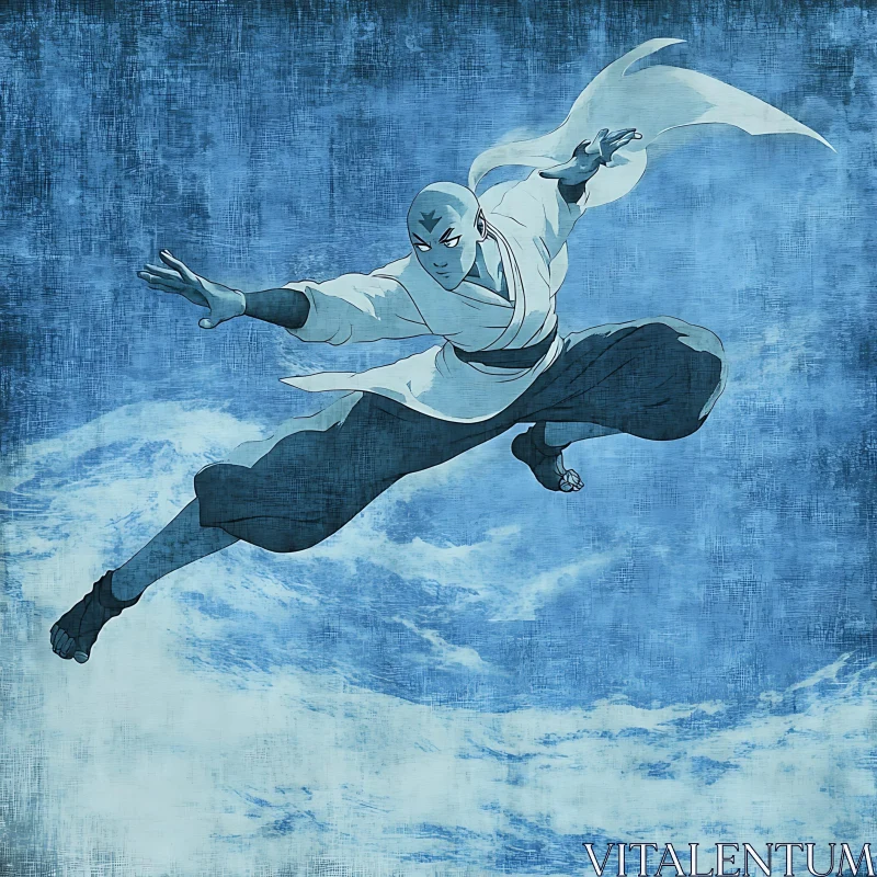 Anime Character in Mid-Air with Cloudy Background AI Image