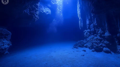 Blue Underwater Cave with Sunlight