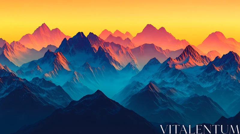 AI ART Layered Mountains in Warm Light