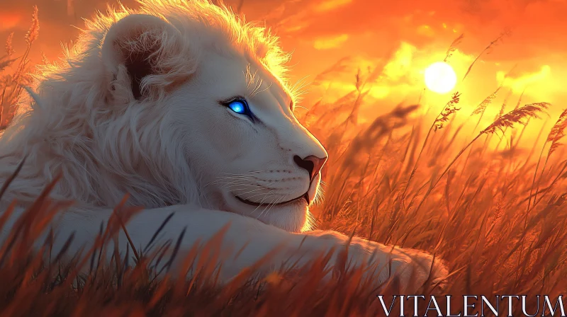 AI ART Albino Lion with Blue Eyes