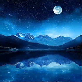 Serene Night Landscape with Mountains and Moon