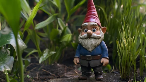 Garden Gnome Figurine in Greenery