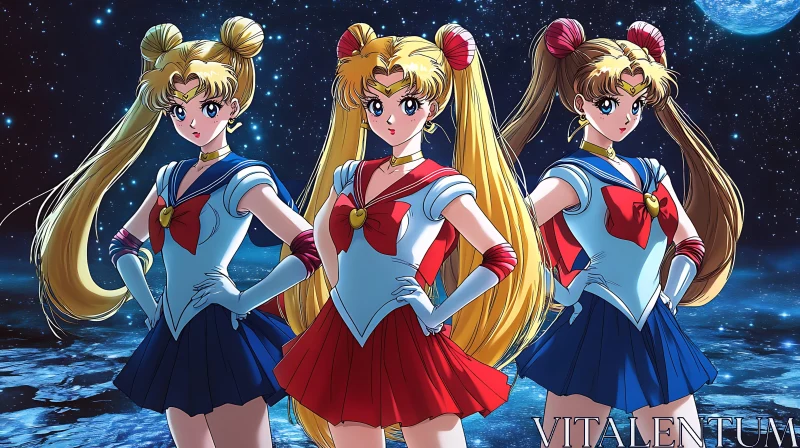 Sailor-themed Anime Characters by Moonlit Water AI Image