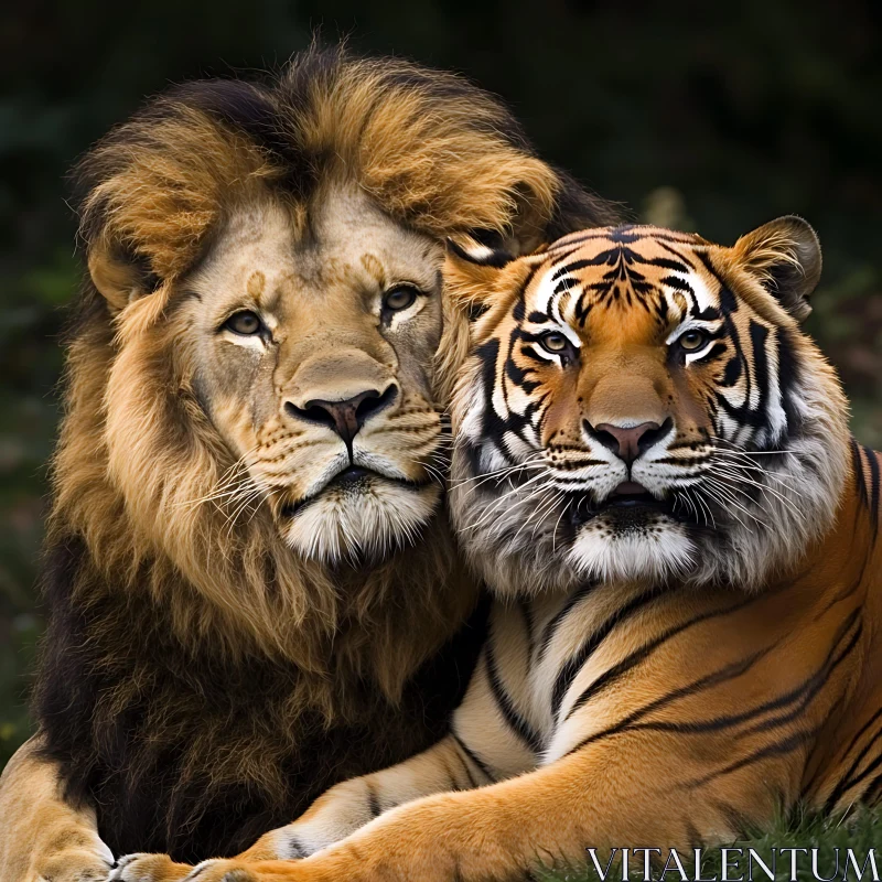 Majestic Lion and Tiger Portrait AI Image